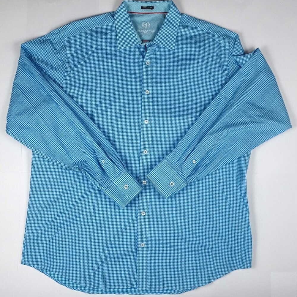 Bugatchi UOMO Blue Long Sleeve Button Down Men's Dress Shirt Size XL Classic Fit